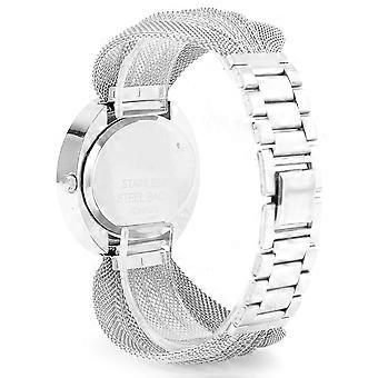 Fashionable Women Watch Wide Mesh Belt Quartz Shining Elegant Wrist Watch compatible with FemaleSilver