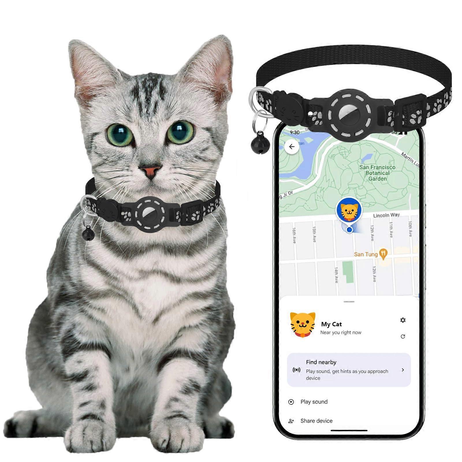 GPS Cat Tracker for Android, Waterproof Cat Collar Tracker with No Monthly Fee, RealTime Tracking, Replaceable Battery