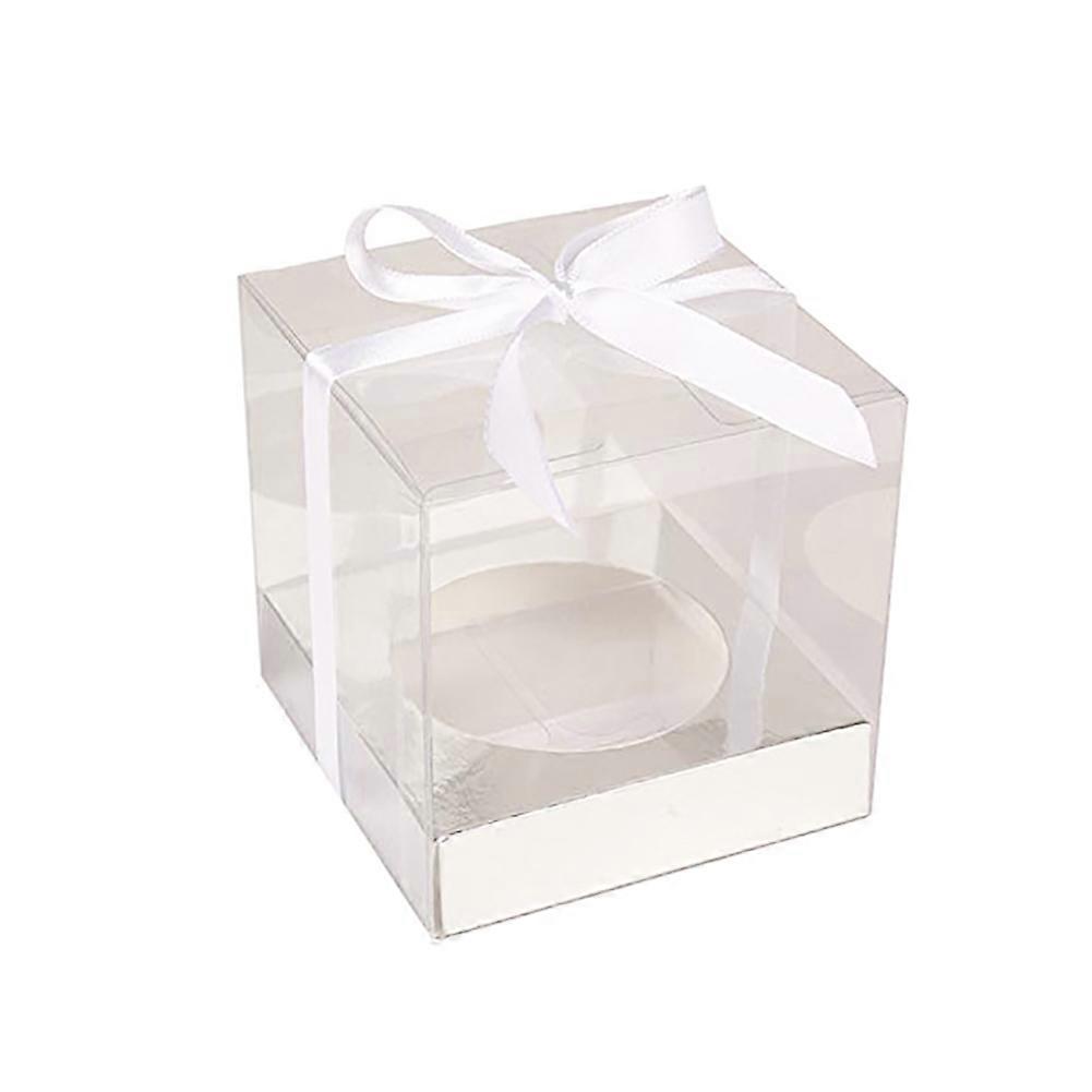 Versatile Clear Cupcake Boxes With Automatic Locking Base And Satin Ribbon