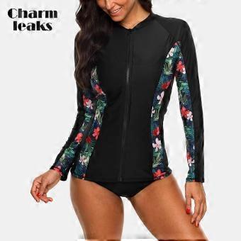 Charmleaks Women Zip UV Sports Shirt Rash Vest Long Sleeve Rashguard Running Biking Beach Shirts Rashguard Tankini Top