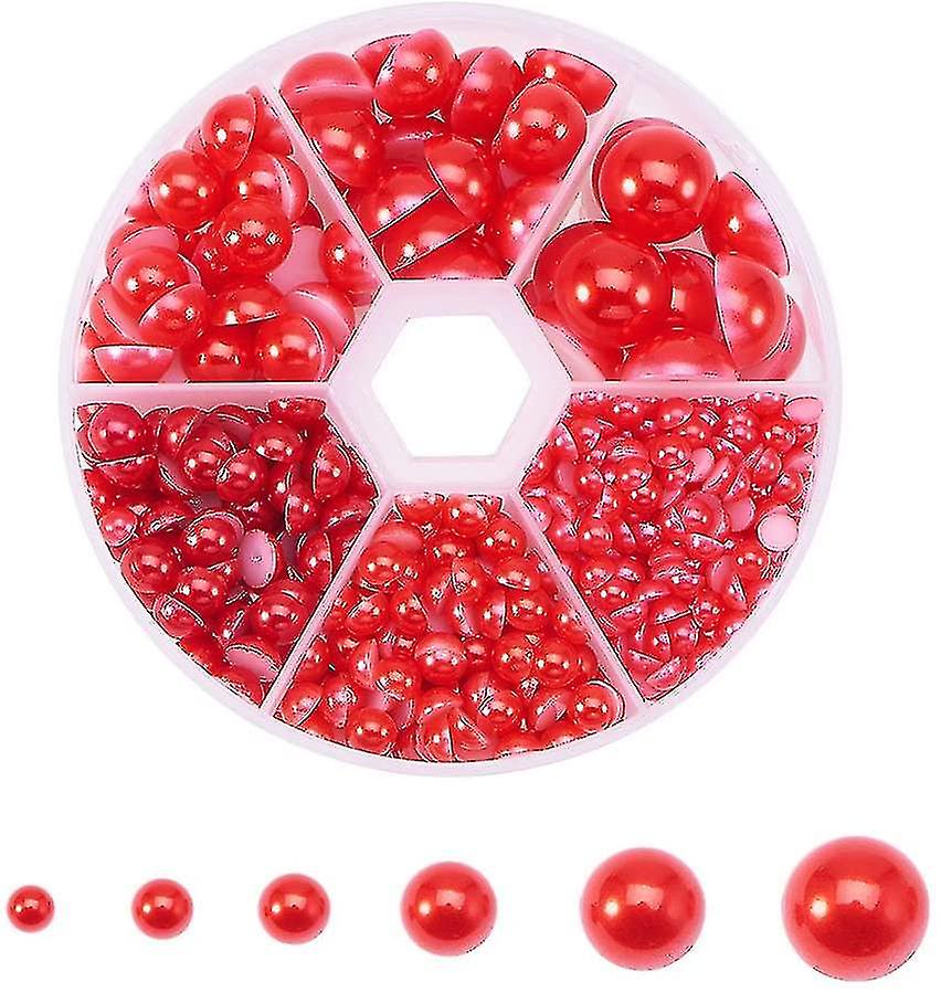 690pcs 6 Sizes Red Flat Back Pearl Cabochon Half Flatback Pearl Bead Gem Scrapbook Craft Diy Beads For Crafts Shoes Wedding Dress Diy Phone Nail Makin