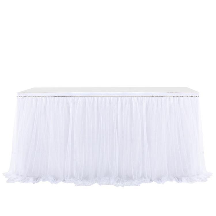 Tulle Jupe de table pour rectangle ou tables rondes Tutu Table Jupe Blanc Ruffle Nappe Pour Mariage Douche Baptême Anniversaire Baptême