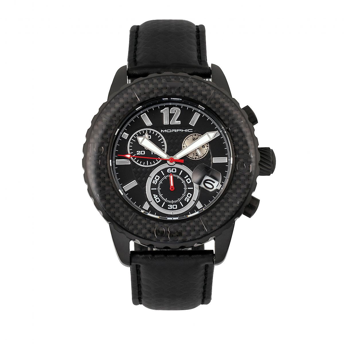 Morfic M51 seria Chronograph piele-Band ceas w/data-negru