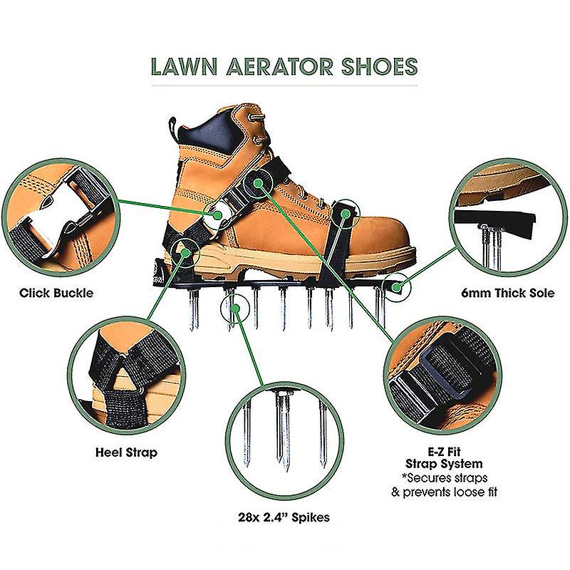 Lawn Aerator Shoes With Hook-and-loop Straps, Wrench Pre-assembled, Fully Adjustable, One-size-fits-all Lawn And Garden Tool Reduces Thatch, Revives