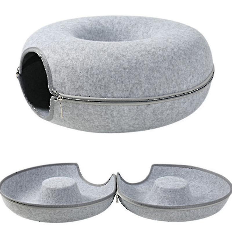 Premium Felt Cat Bed Cave - Grande grotte de chat en feutre garnie de similicuir, lit en feutre, lit de salon en feutre pour chats et chatons
