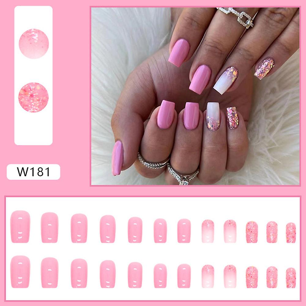 Glossy Long Square Nail Piece Removable Anti-falling Nail Easy Use