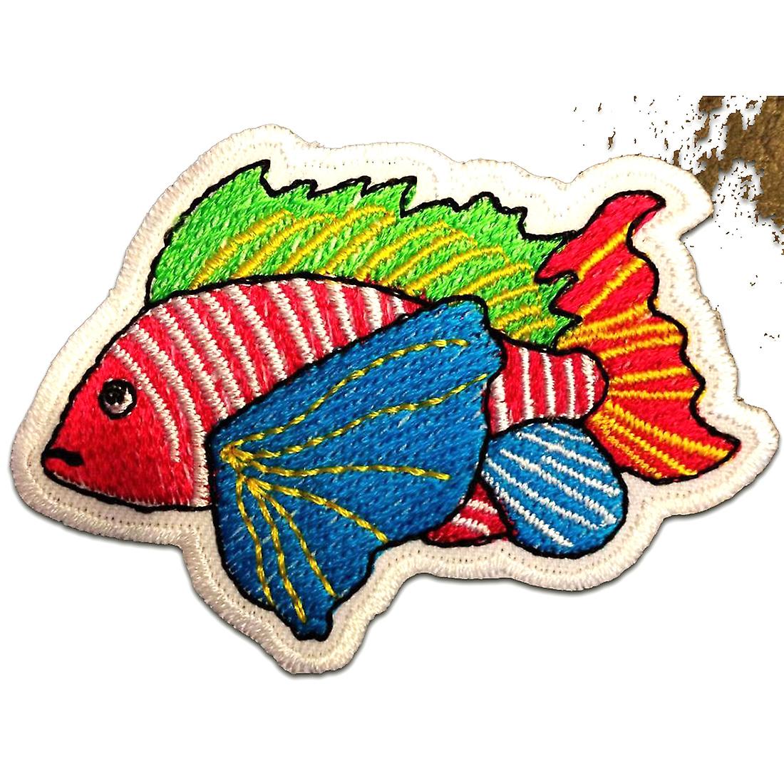 Patch / Iron-on Patch - Fiskedyr - Flere farver kan vælges - 7,5 x 5,3 cm - Patch