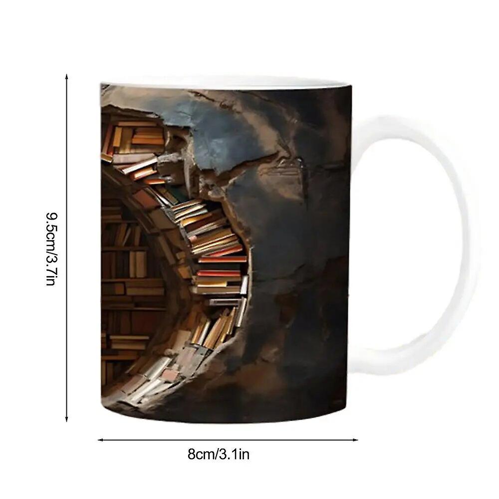 Ceramic Mug With Handle 350ml Ceramic Coffee Mug Travel Book Lover 3d Bookshelf Flat Color Pattern Funny Work Mugs For Men