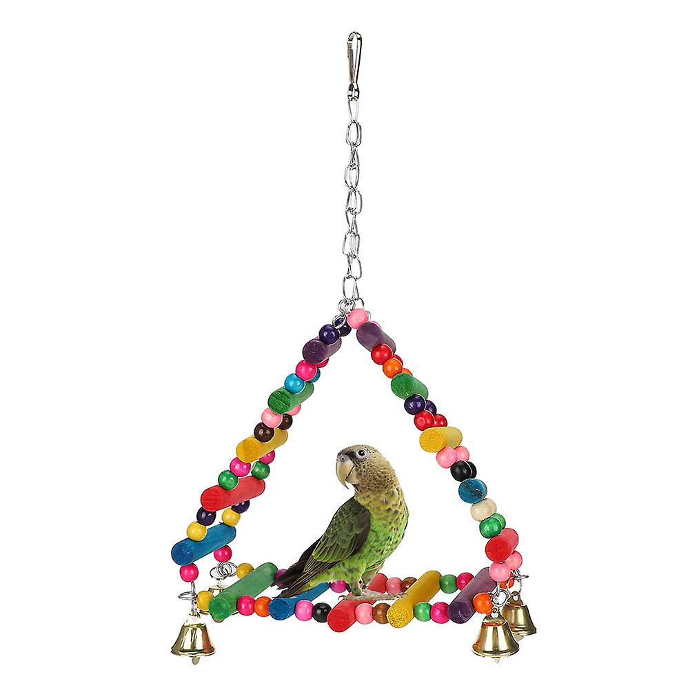 Wooden Colourful Beads Triangle Climbing Ladder Swing Hanging Biting Chewing Playing Bird Parrots Toy