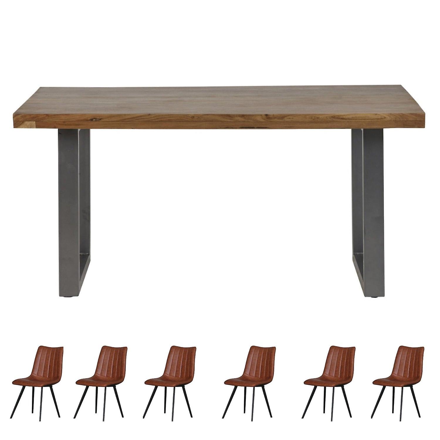 Moana Industrial Rectangular 6 Seater Dining Table Set With 6 Chairs