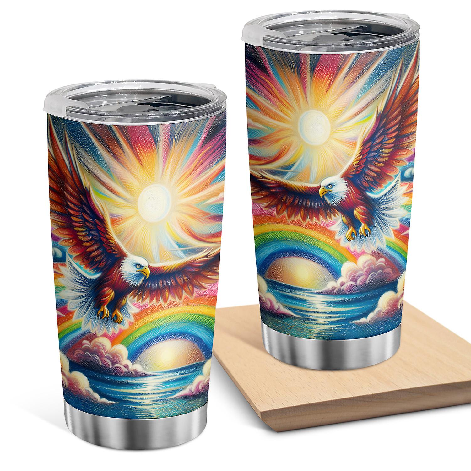 Oasisdream 20oz Eagle Flying Over the Sea Tumbler Stainless Steel Insulated Travel Cup with Lid
