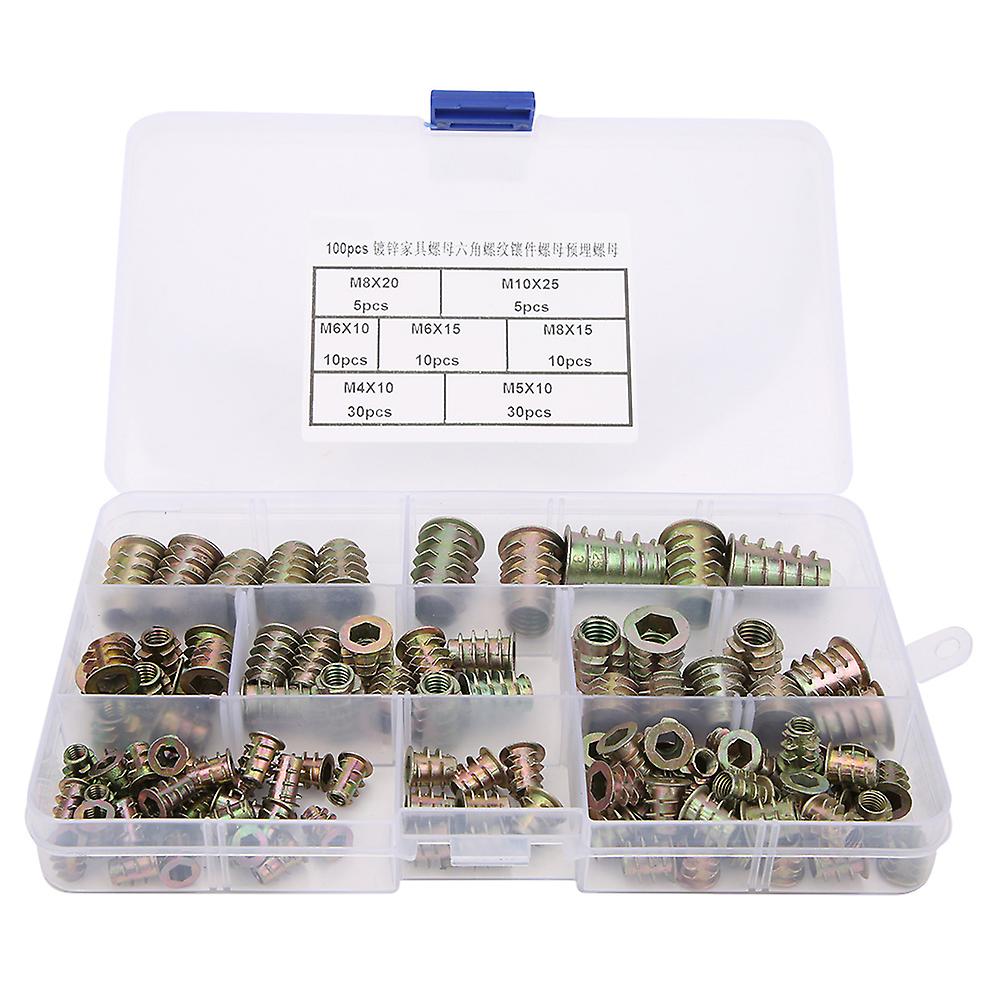 100PCS Zinc Alloy Inserts Nuts Furniture Threaded Nuts Fasteners M4 M5 M6 M8 M10