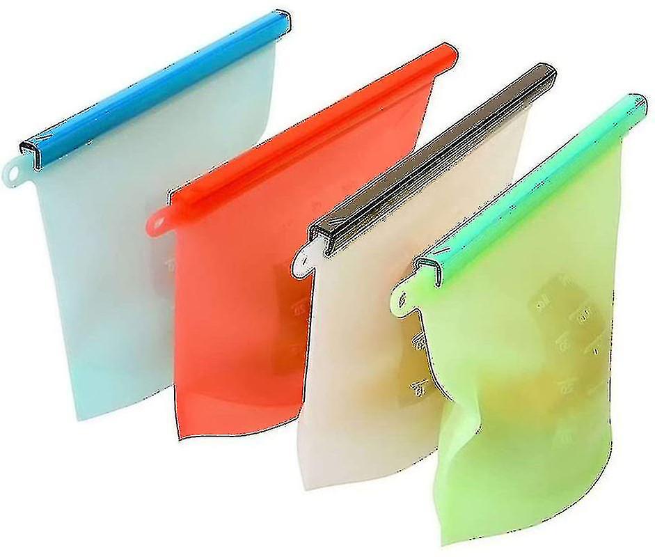 Reusable Silicone Bags For Food Storage, Airtight Seal, Made Of Silicone, Sous Vide Bags, Reusable, Leak-proof4pcs-multicolor