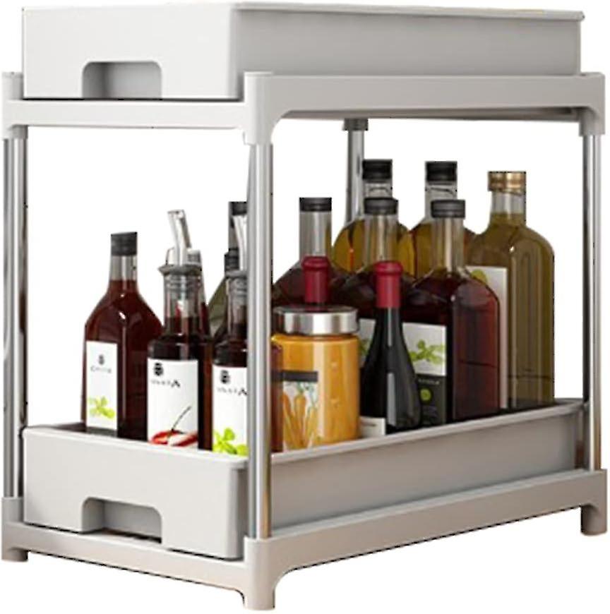 Kitchen Spice Rack Drawer Shelf Vegetable Fruit Storage Basket Drawer - Pull Out Type Cupboards Organizer (Grey)