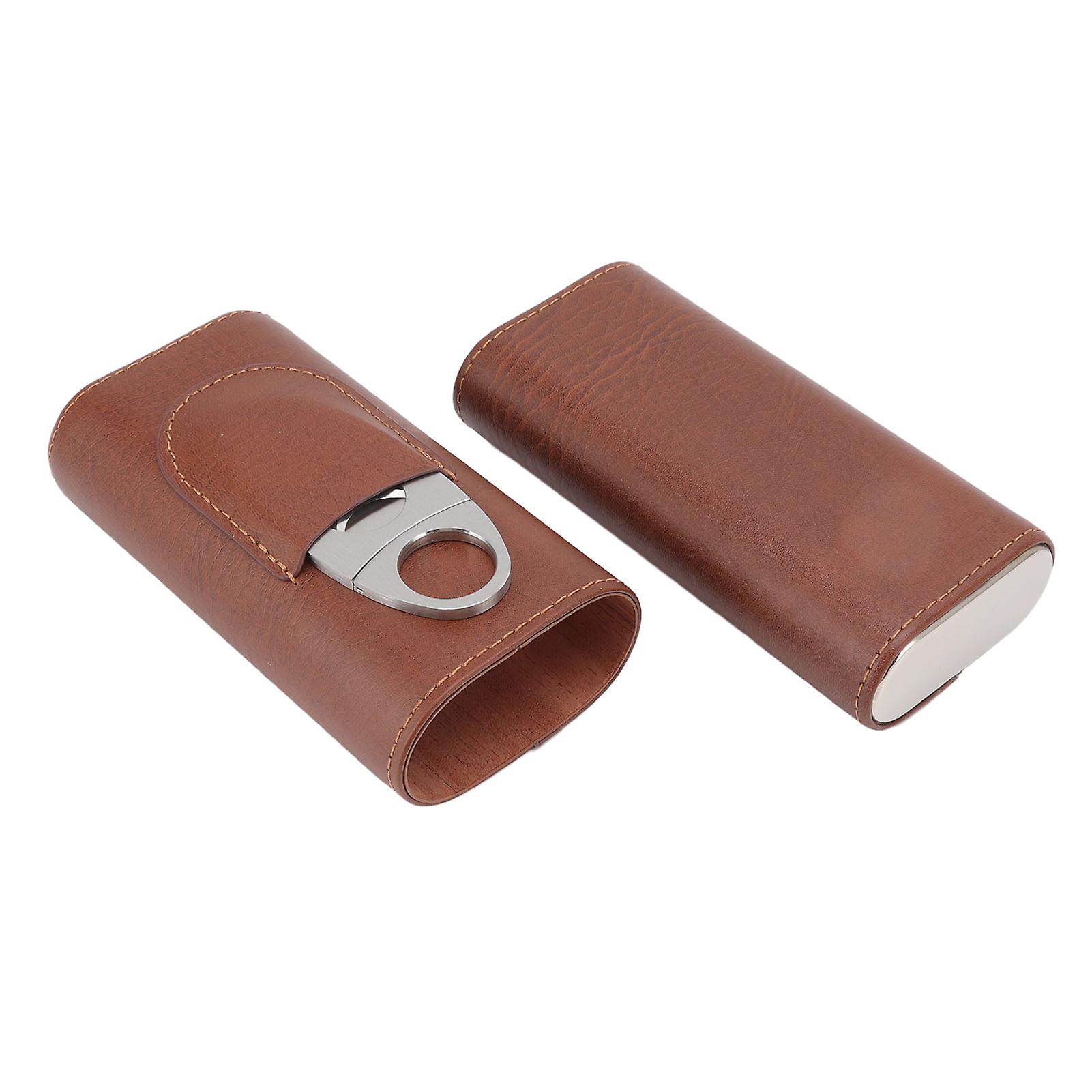 3 Finger Zigarrenetui Leder Zedernholz Futter Reise Tragbarer Zigarrenhalter mit Schere Braun
