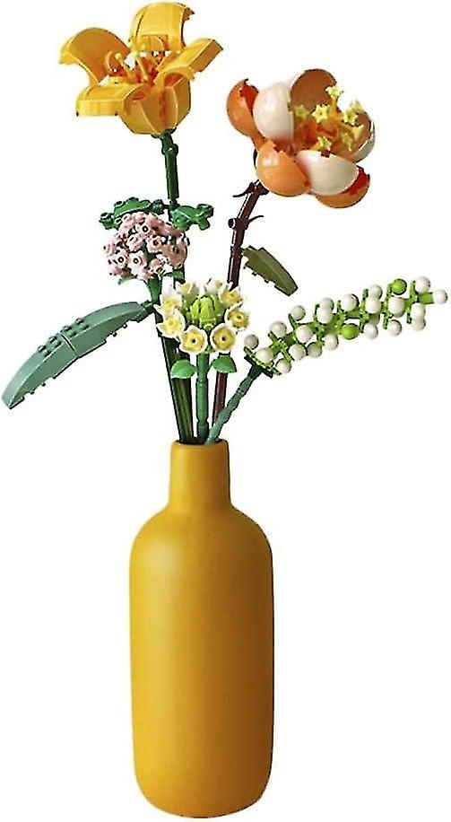(No Vase)Flower Bouquet Building Block-Yellow, 547 Pieces Artificial Flowers Bouquet Building Blocks