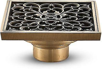 Brass Bathroom Floor Drain - Antique Unique Carved Flower Square Shower Drain for Garden Toilet 10 *