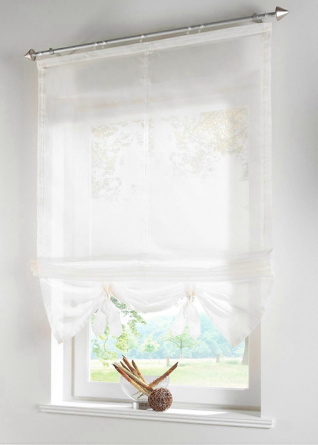 White, LxH 140 x 155 cm 1-piece roman blind with loops, curtains, kitchen, transparent, blind with l