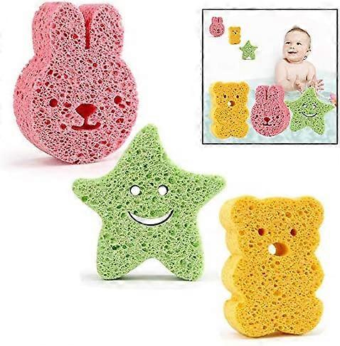 Set of 3 Baby Bath Sponges, Soft and Comfortable Natural Sponges with Colorful Star Shaped Sponges