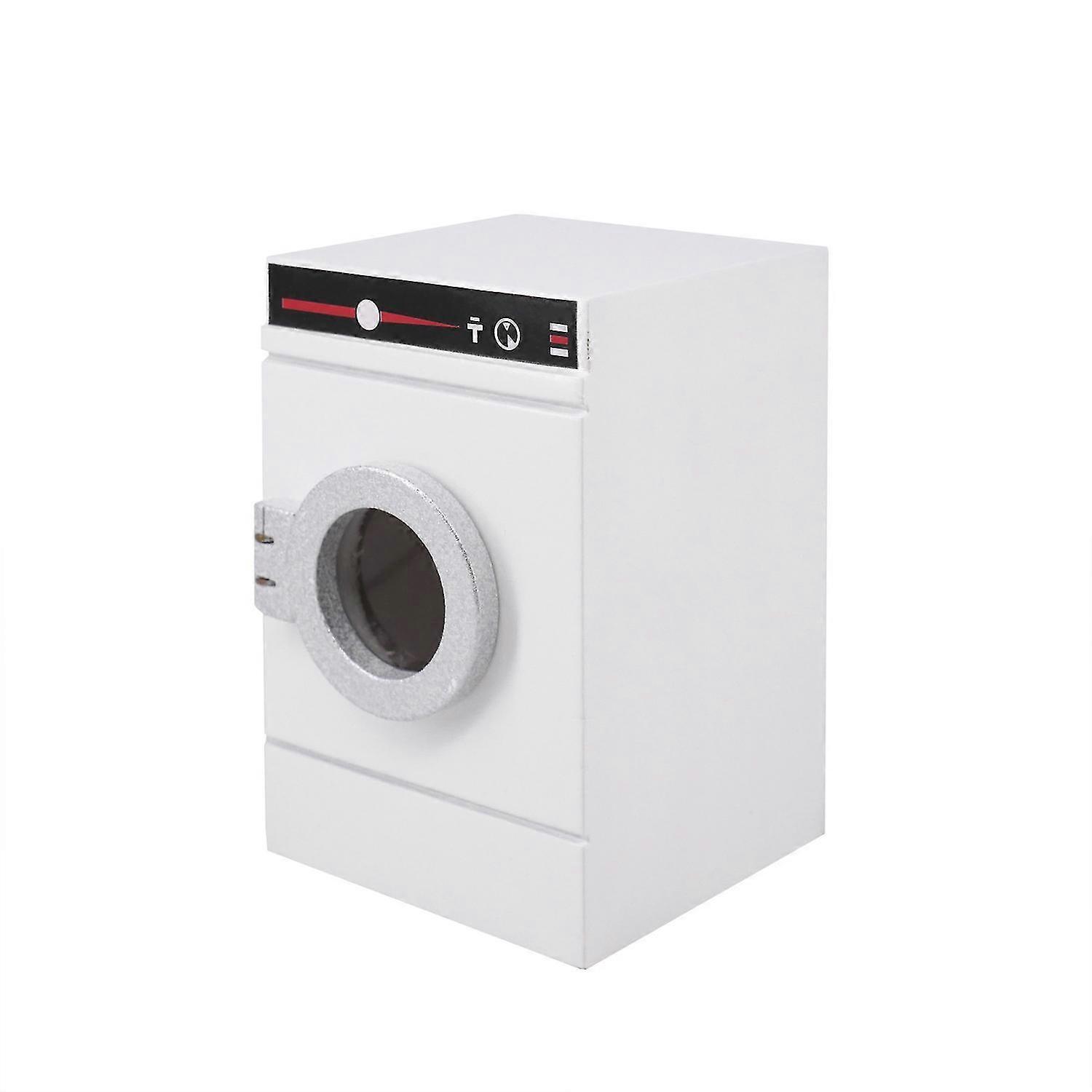 Mini Dollhouse Washing Machine, 1:12 Dollhouse Wooden Washing Machine Model DIY Dollhouse Furniture Accessories for Dolls(White)