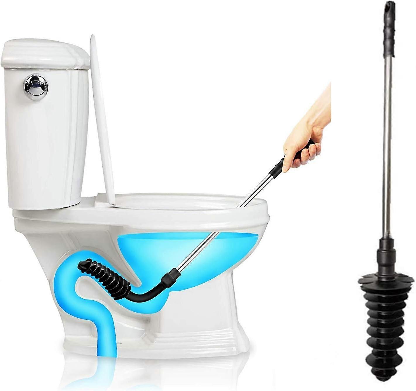 Piston Toilet Stopper, Flexible Rubber Tip Stainless Steel Handle (Blue)