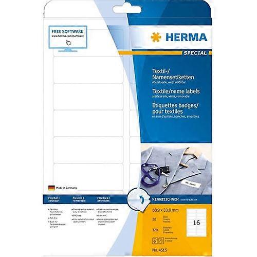 20PC Herma Premium Quality Removable Name/Textile Labels A4 White (88.9x33.8mm)