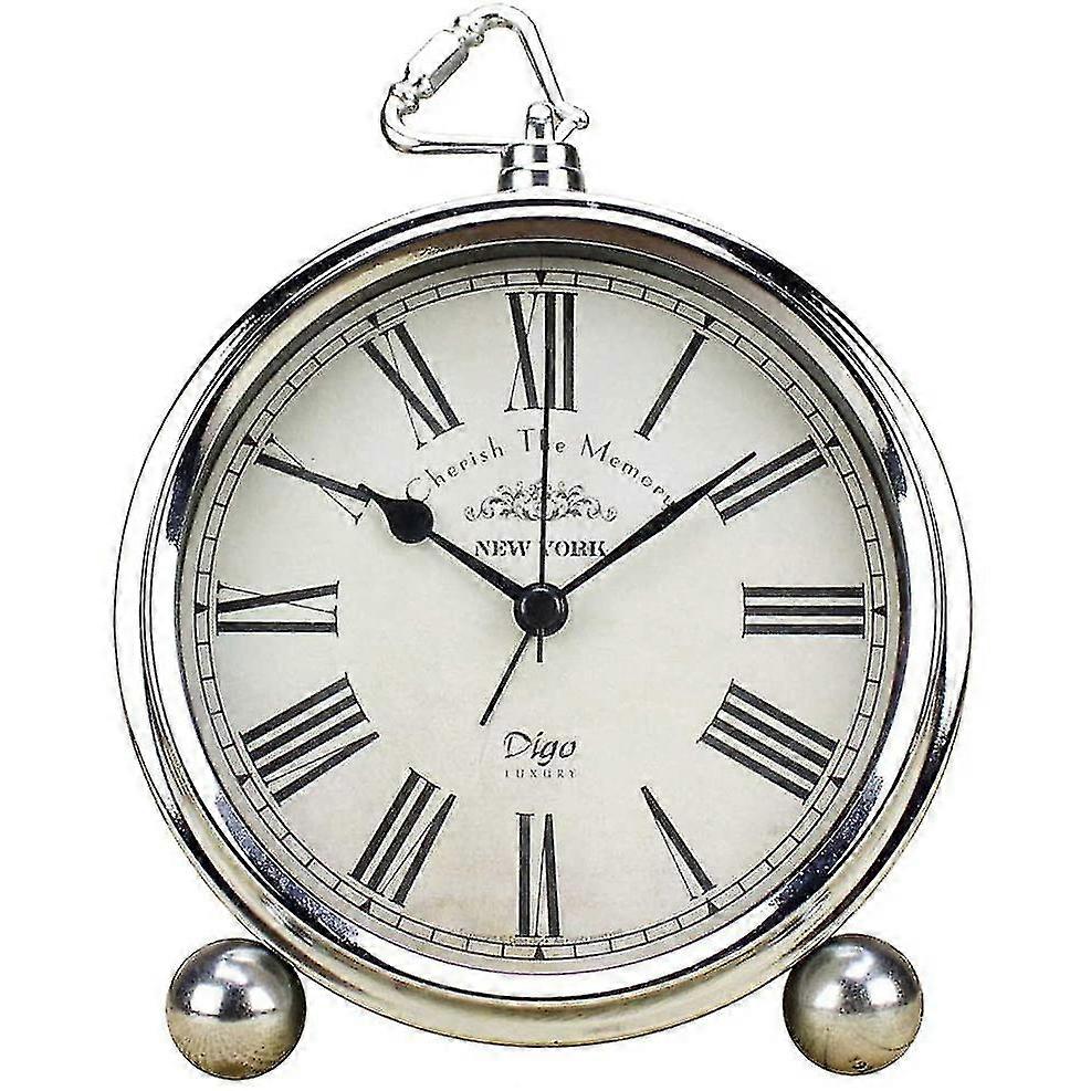 Retro Non-ticking Table Desk Alarm Clock Battery Operated Silent Quartz Movement Hd Glass