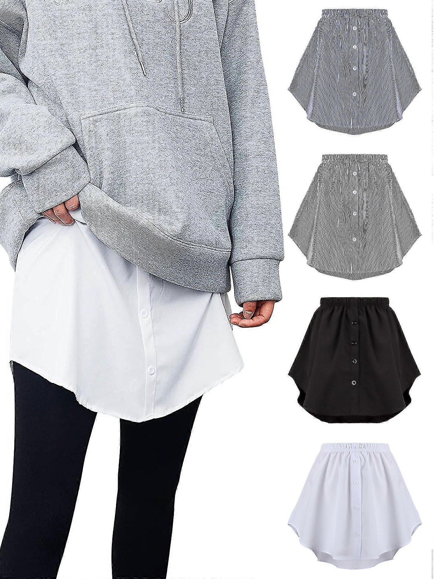 4 szt Przedłużacz koszuli dla kobiet Regulowane warstwowanie Fałszywy Top Lower Sweep Shirt Połowa długości Mini Spódnica (Multicolor, XL)