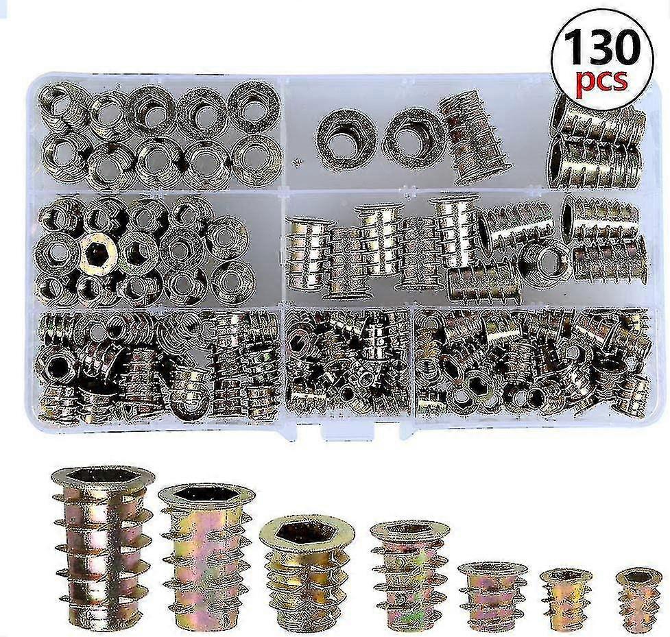 Zinc Alloy Hex Nuts, 130pcs Hex Socket Nut Inserts, Insert Threaded Nut, M4/5/6/8/10, For Woodworking, Carpentry