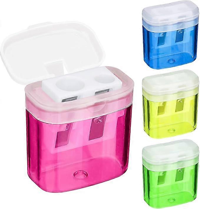 pieces 4 colors pencil sharpener with container, sharpener with tin, sharpener with small container, sharpener for children, double hole pencil sharpe