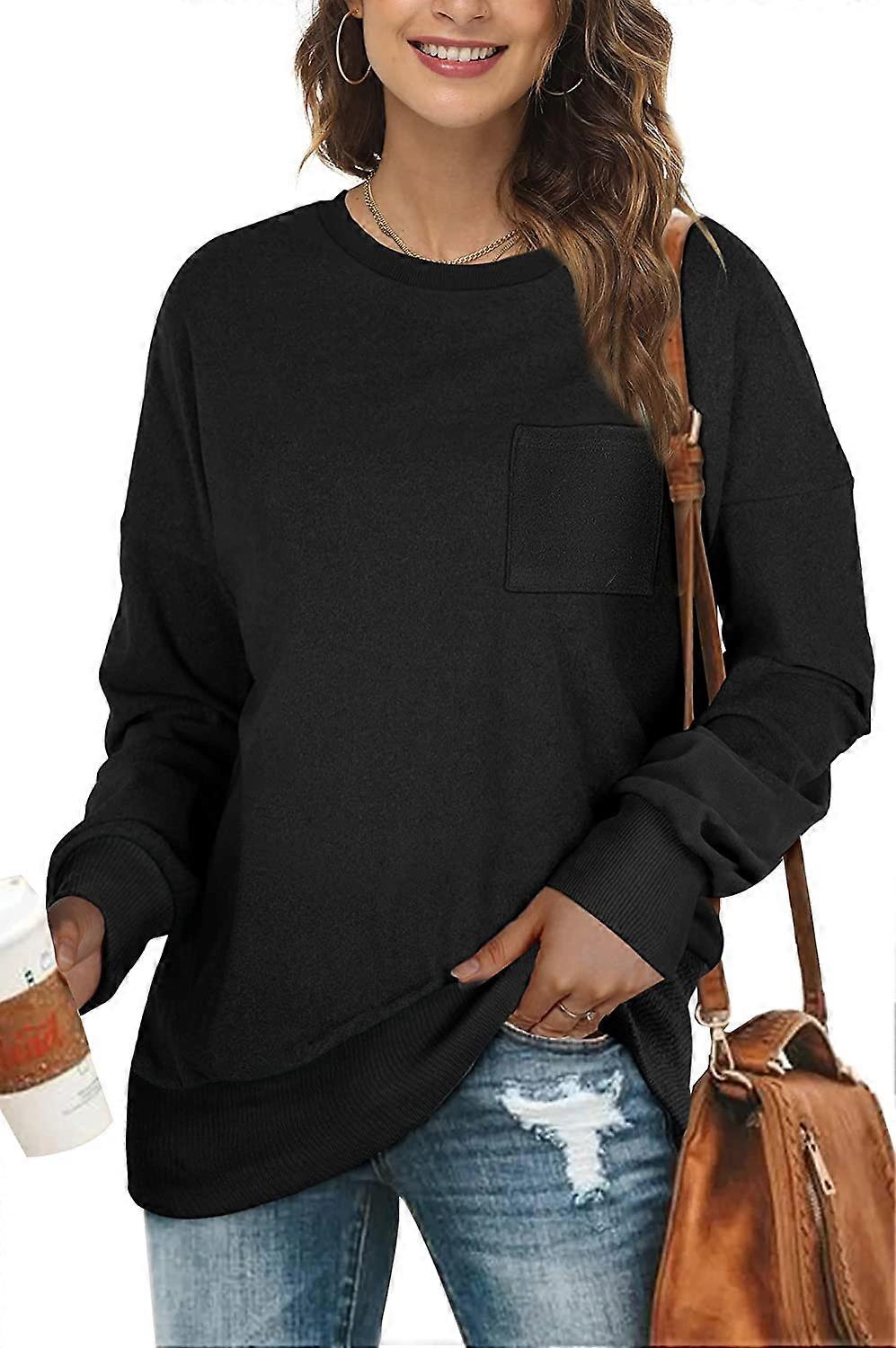 Women's Casual Solid Sweatshirts Long Sleeve Crew Neck Tops Loose Pullovers