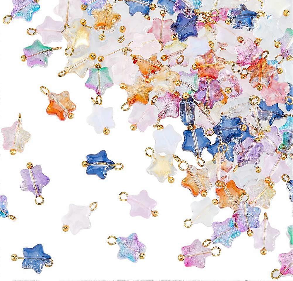 about 100Pcs Glass Star Charms Mixed Color Star Dangle Charms Transparent Crystal Star Pendants Colorful Charm Tiny Smooth Charms End Drop Beads with 
