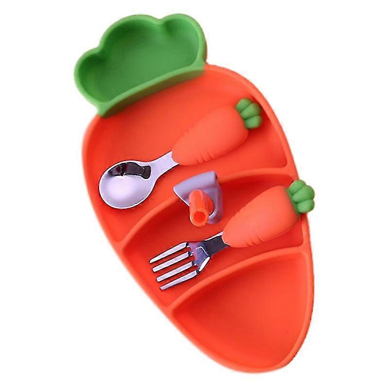 Cartoon Carrot Anti Dropping and Anti Scalding Children's Tableware Three Piece Bowl Spoon Fork Gif