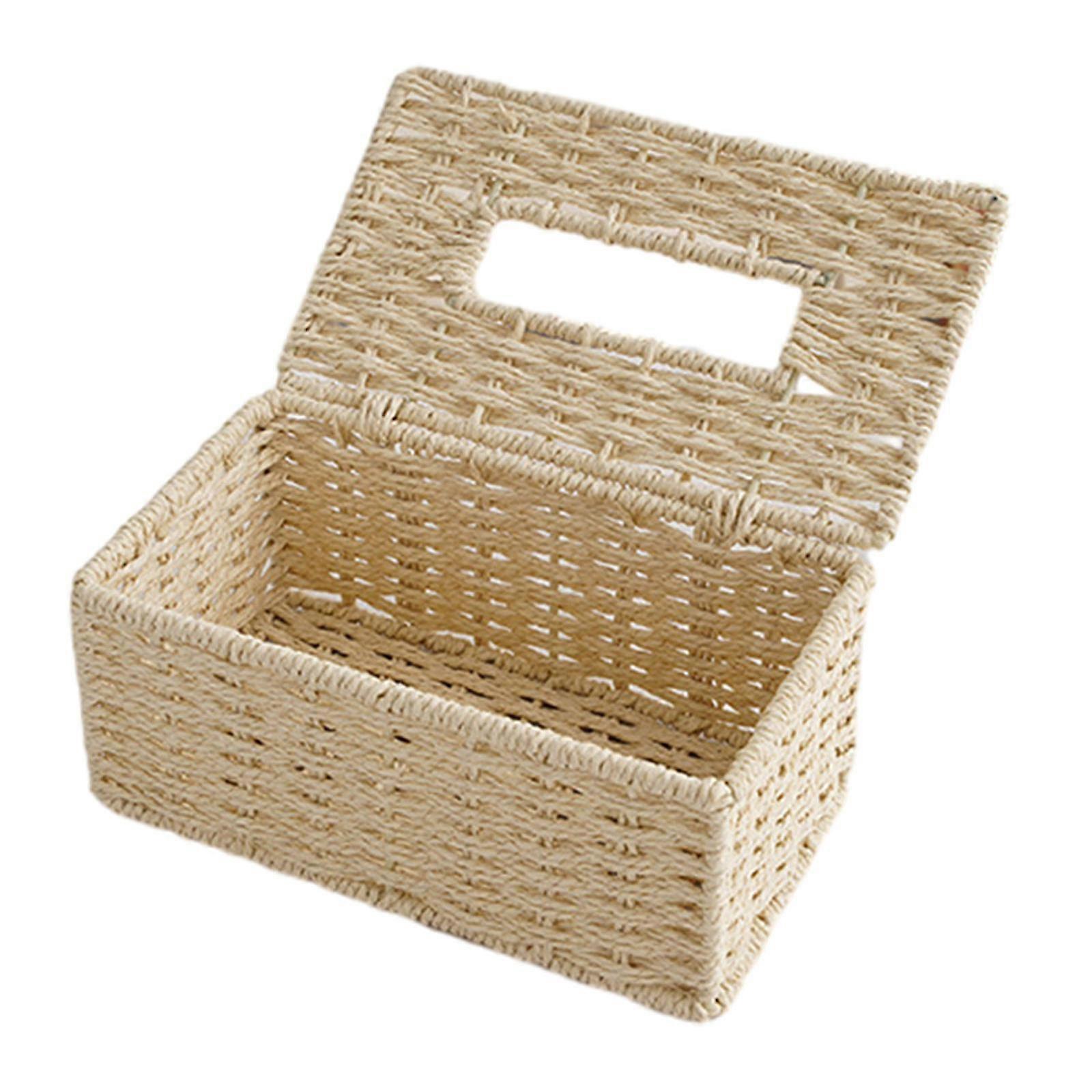 Rattan Tissue Box Cover Hand Woven Facial Napkin Holder Rectangular Rattan Tissue Box Cover Wicker Tissue Box Holder Decorative Facial Napkin Holder T