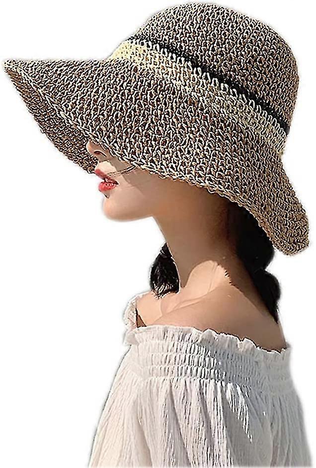 Sun Hat Floppy Straw Hat Wide Brim Foldable Uv Protection Bucket Summerbeach Hat For Girl