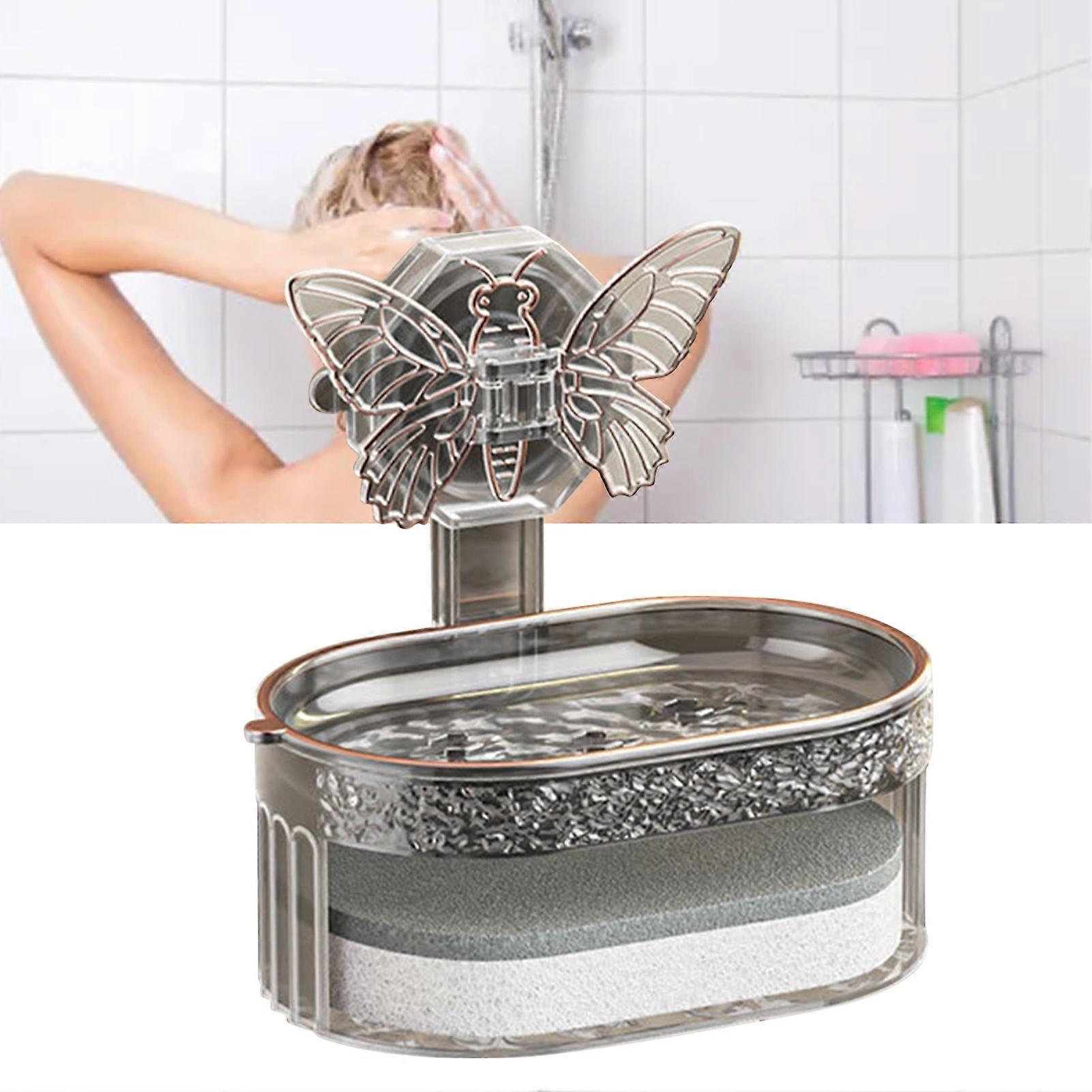 Double Layer Black Soap Holder with Vacuum Suction and Sponge Tray