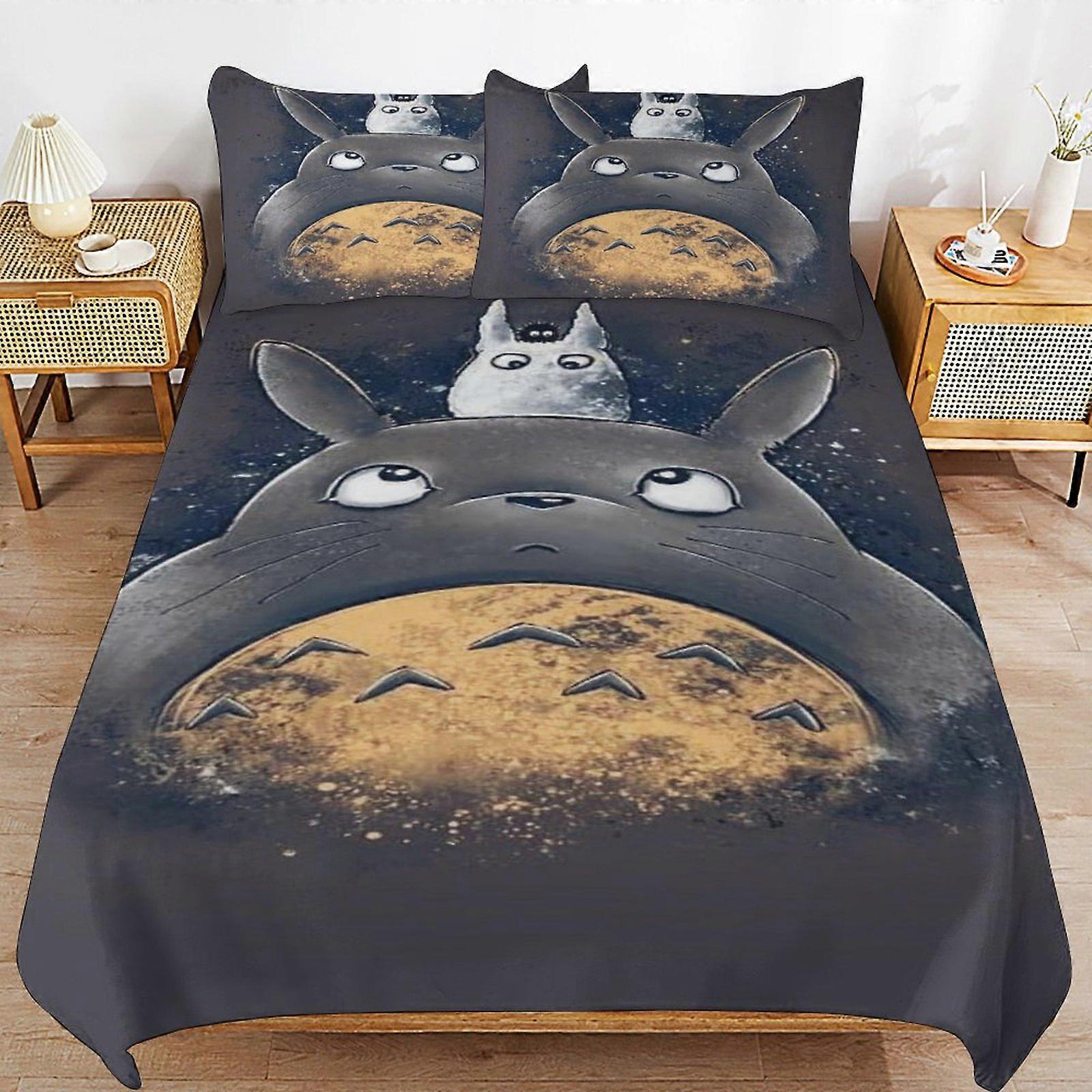 x411 Komşum Totoro Yatak Nevresim Mikrofiber Yatak Takımları 3D Baskılı Hafif 3 Parça Yorgan Takımları, 1 Nevresim Takımı ve Ki için 2 Yastık Şems