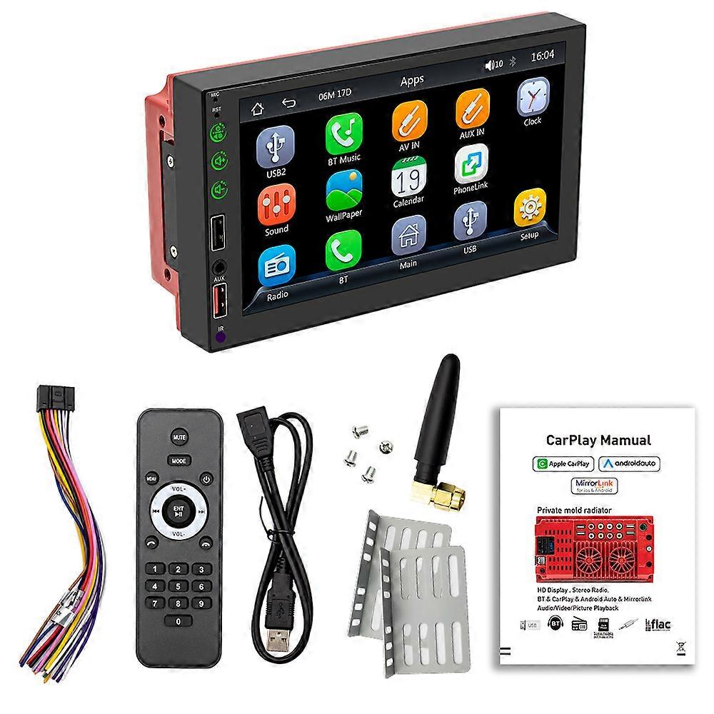 7 Inch Car Stereo MP5 Player BT FM/AM Radio Receiver with Carplay Android Auto Support Hands-Free Calling USB Charge/Playback Phone Link Reversing Ass