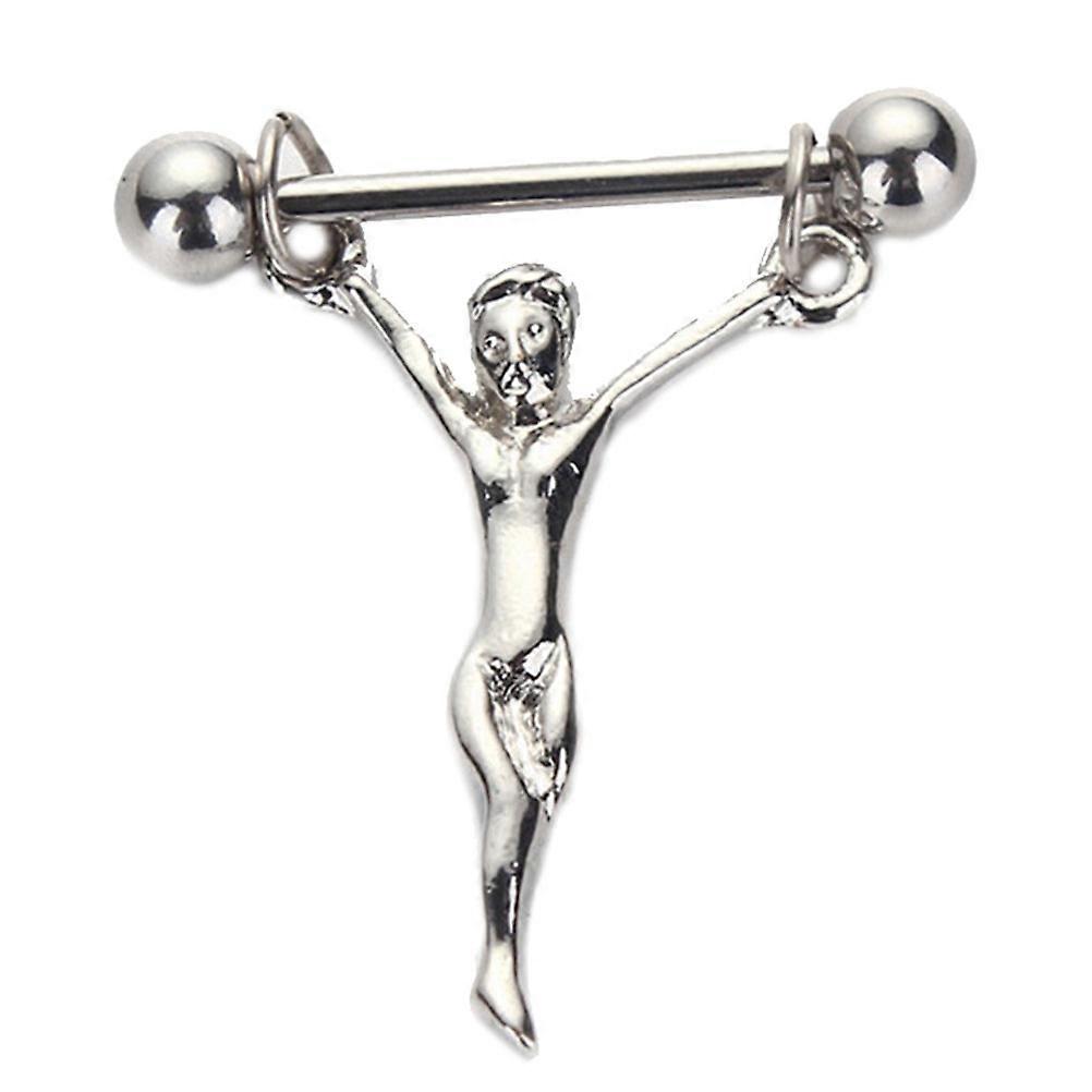 1PCS Nipple Piercing Statue Jesus Stainless Steel Nipple Barbells Chains Statue Of Jesus Nipple Shields Bars Body Jewelry