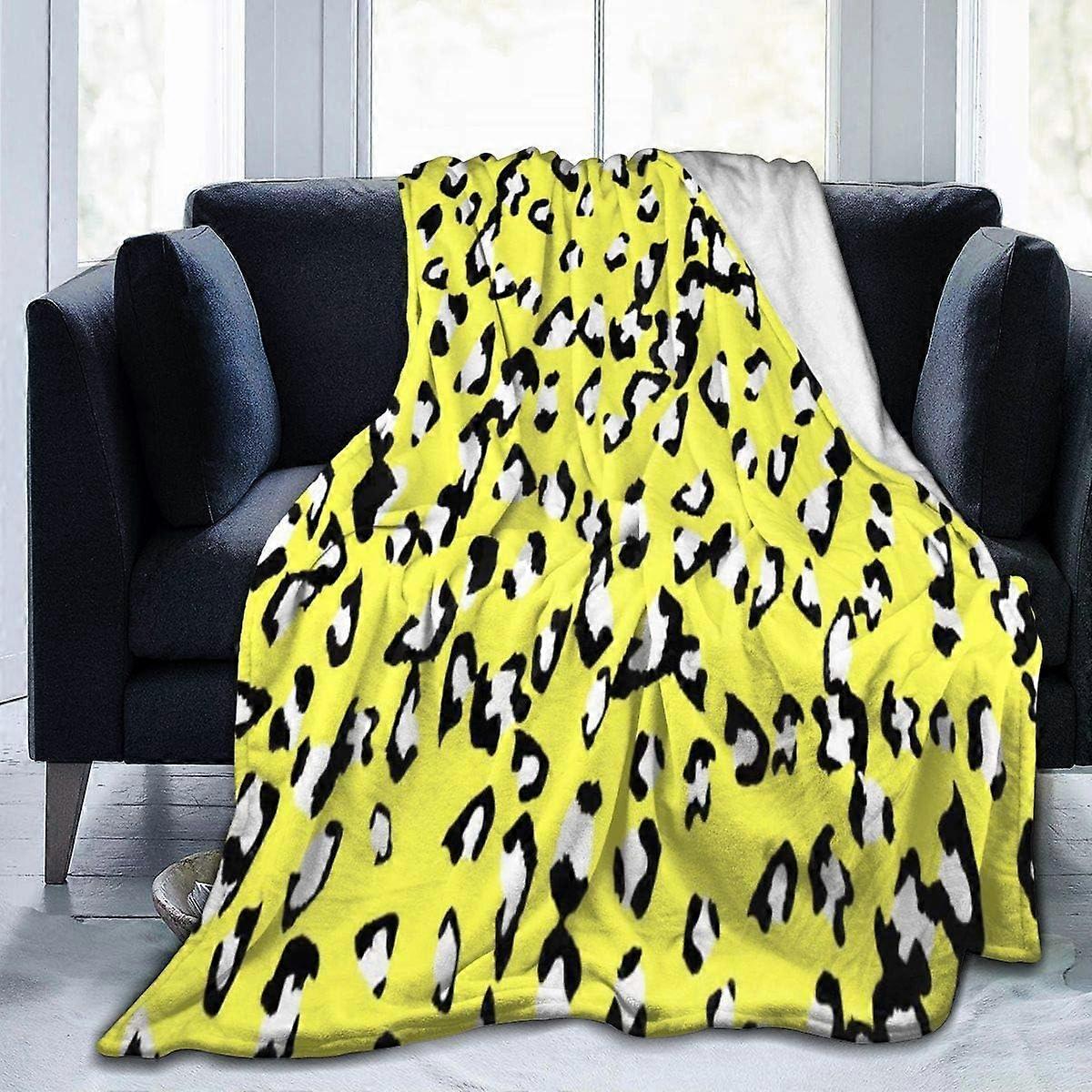 Yellow Leopard Pattern Blanket Warm Thick Throw Blanket Lightweight Cozy Flannel Blanket Keeps Your Body Warm Anti-Static Fleece Couch Blanket For All
