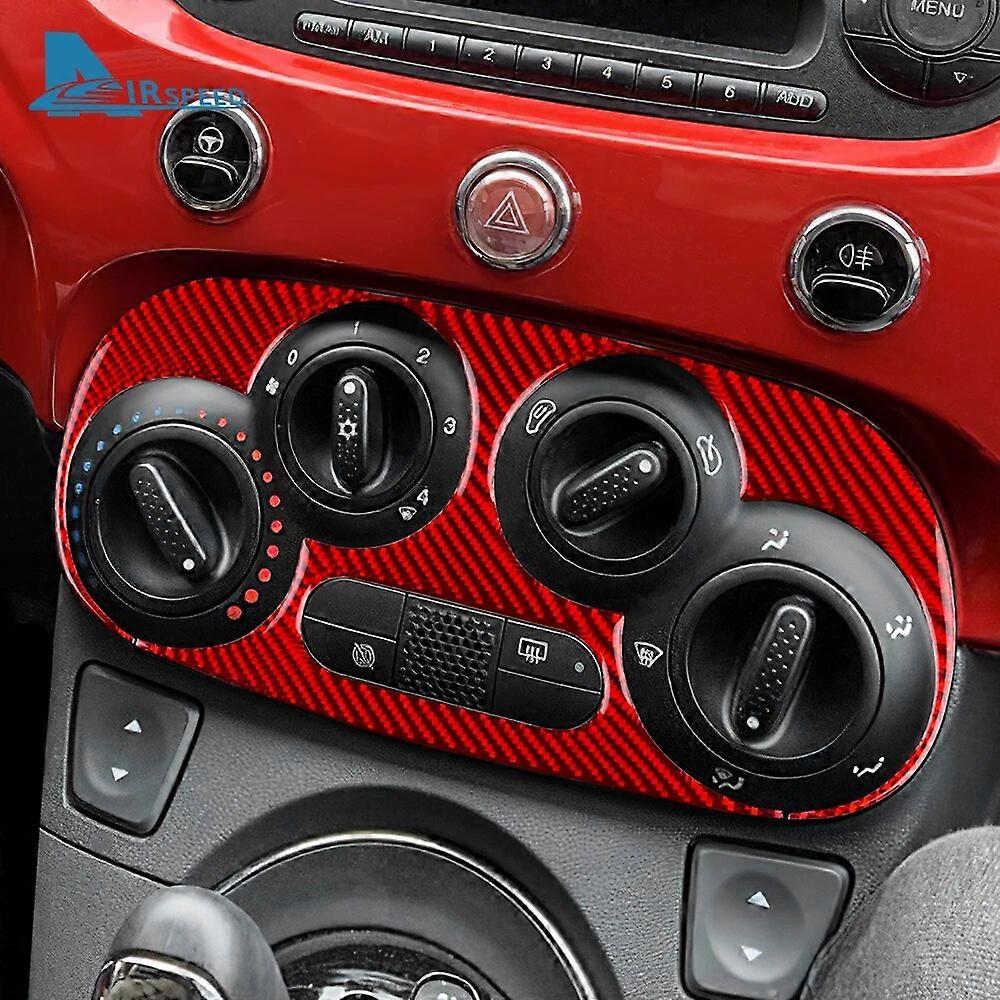 KUNGKIC Telaio del volante dell'auto in fibra di carbonio Telaio del pulsante del volante Adesivo decorativo interno compatibile con FIAT 500 Abarth 595 2008-2023 Accessori,Rosso