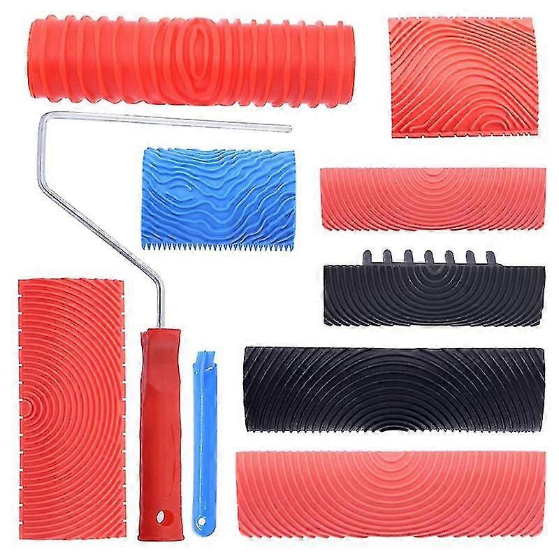 8 Pcs Wood Graining Painting Tool Set Rubber Grain Texture Pattern Roller With Handle, For Diy Floo