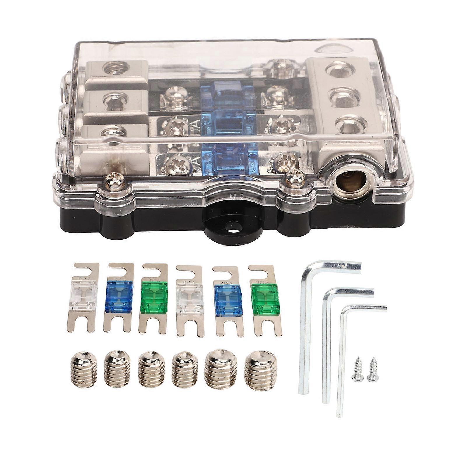 3 in 3 Out ANL Fuse Holder with 6 Fuse Zinc Alloy Nickel Plating Fuse Block for Car RV Yacht DC Circuit