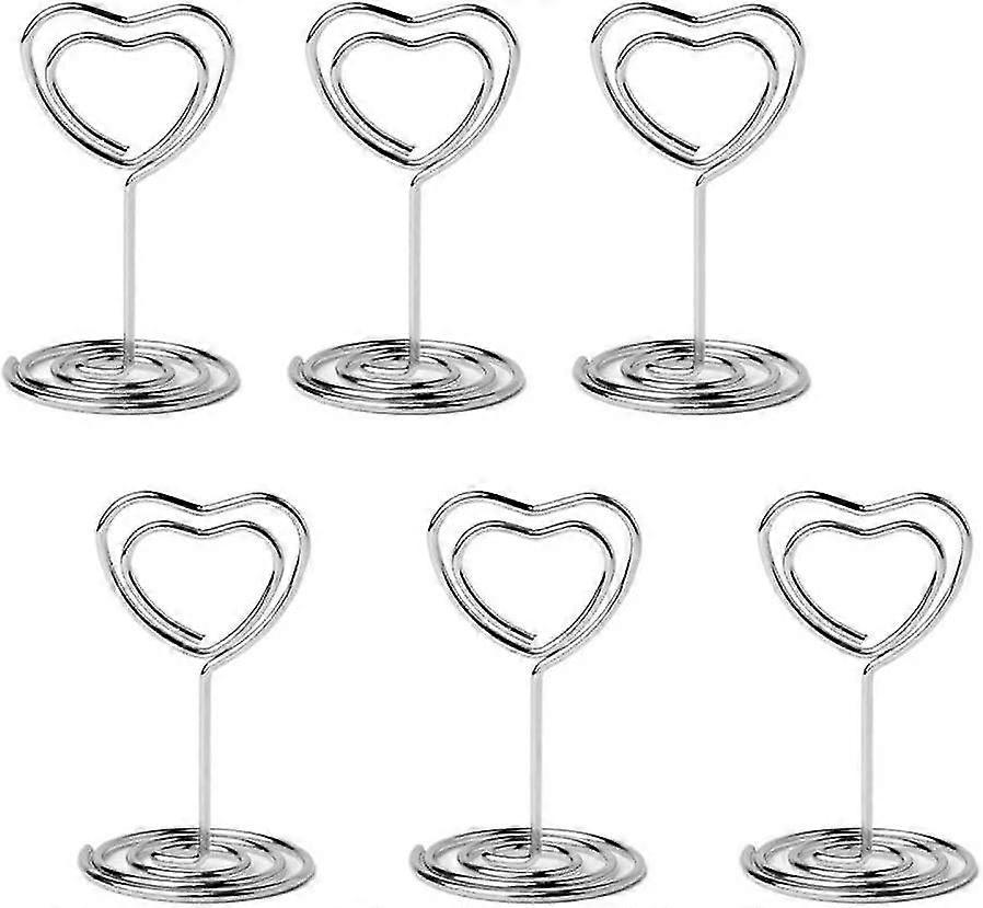 Mini Place Card Holders Table Number Stand Table Card Holder Wire Table Picture Photo Holder With Heart Shape Menu Memo Clips For Wedding Party, Silve