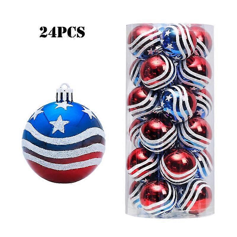 24pcs Christmas Hanging Ball Ornaments July Of 4th Independence Day Party Decor Patriotic Balls