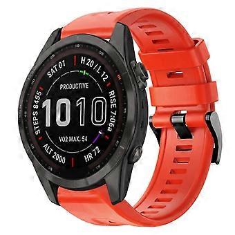 For Garmin Fenix 7S Sapphire Solar Metal Buckle Solid Color Silicone Watch Band
