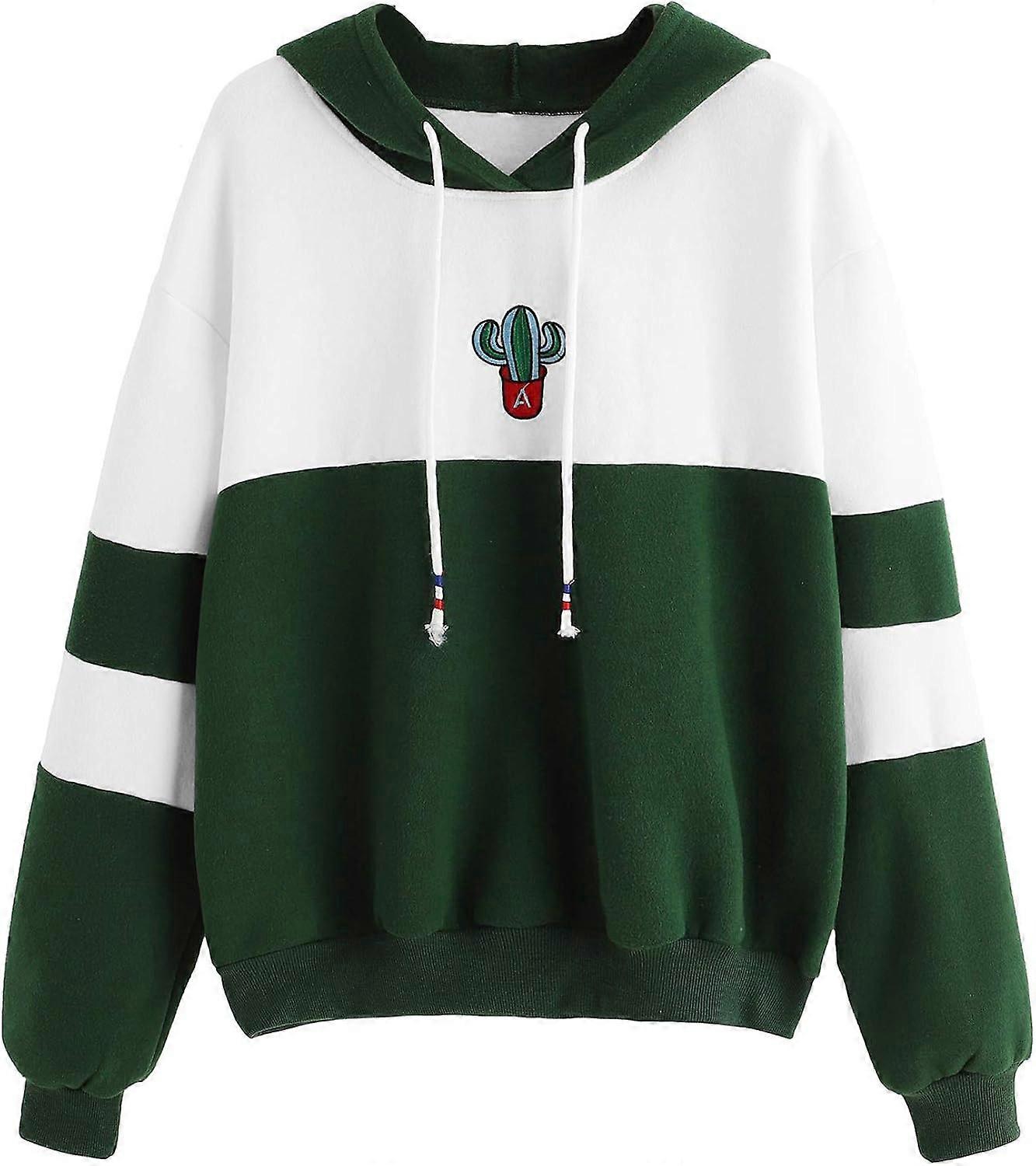 kvinners langermet colorblock pullover fleece hettegenser genser topp