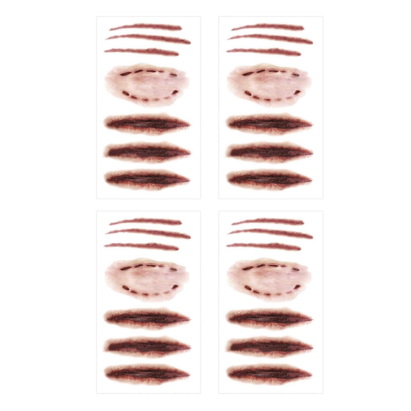 4Pcs Scars Stickers Horrible Sweat Resistant Waterproof Realistic Bleeding Suture Body Stickers for Face KAESI