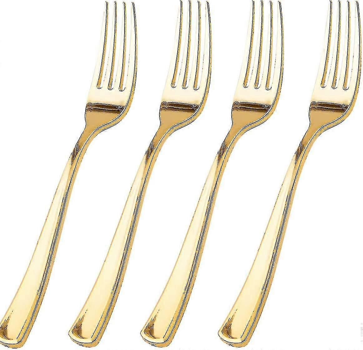 Althee 100 قطعة شوكات بلاستيكية ذهبية - 7.4 بوصة شوكات ذهبية يمكن التخلص منها - فضيات بلاستيكية ذهبية