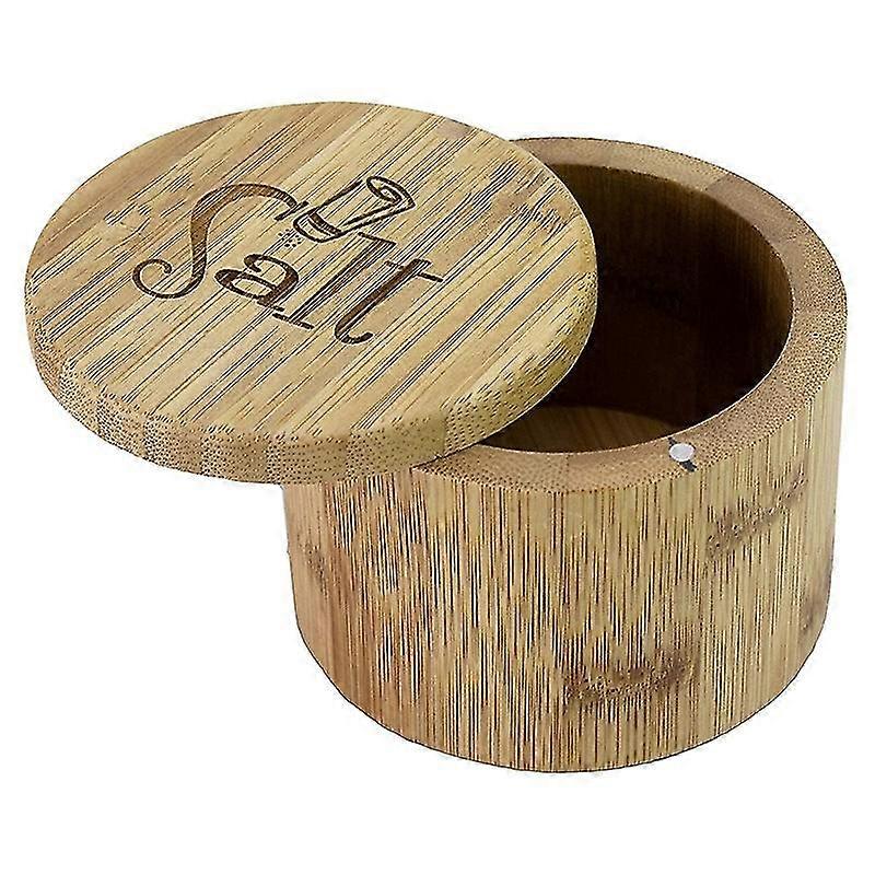 Salt Box,Bamboo Salt Bamboo Storage Box with Magnetic Swivel Lid, Salt Engraved on Lid Storage Box